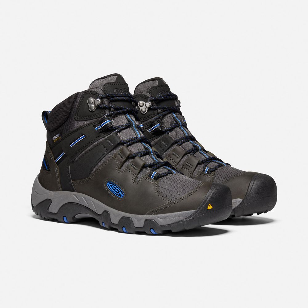 Botas de Seguridad Keen Mexico Negros/Azules - Hombre Steens Cuero Waterproof - DC7516032